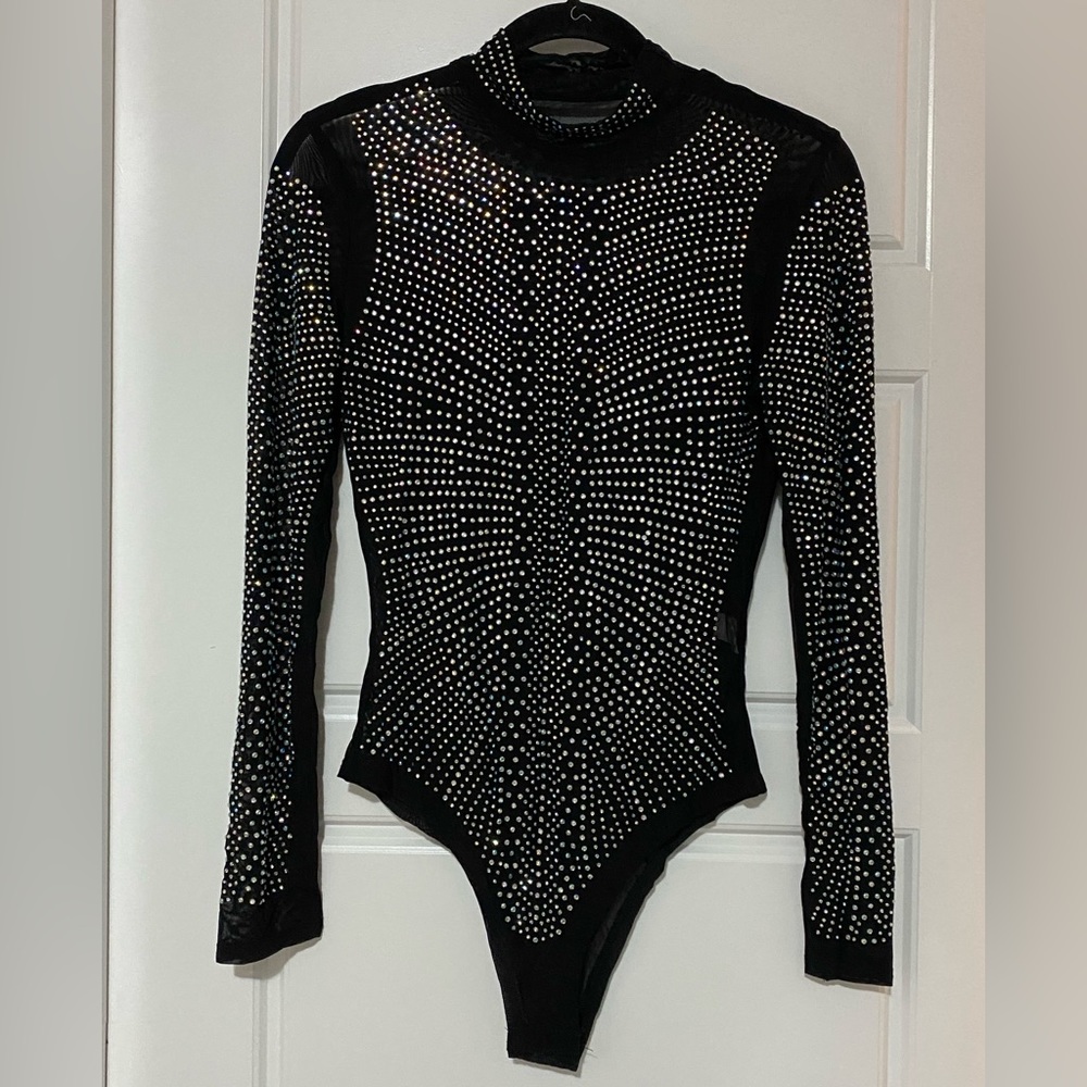 BLACK BODYSUIT WITH BEADS SIze L